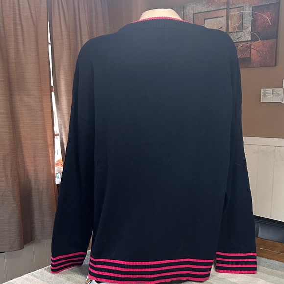 Talbots Petite Navy Sweater with Pink Heart Accents- Cotton Blend - Picture 3 of 6